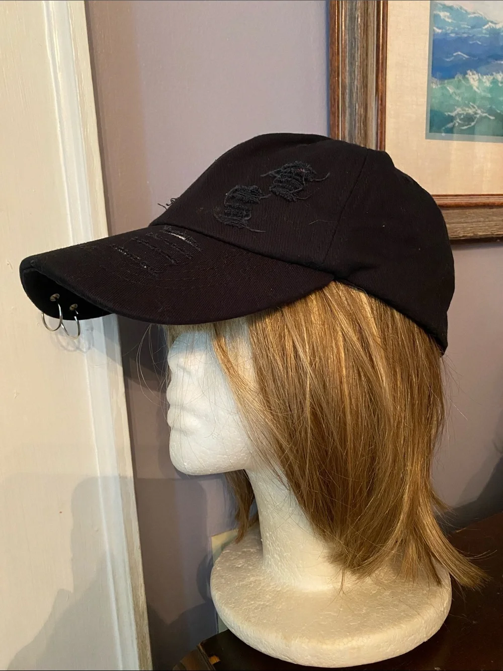 Baseball style distressed black hat never used
